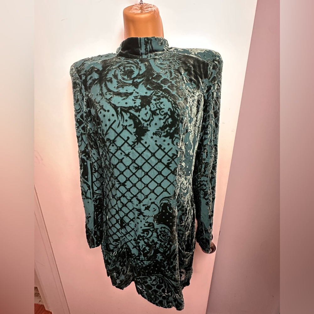 Balmain X H&M Green‎ Silk Viscose Velvet Floral High Neck Chic Mini Dress NWT 6 - Picture 6 of 16